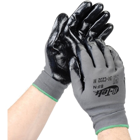 G-Tek Coated Gloves, Nylon, Nitrile, Black, M 12 PK 34-C232/M